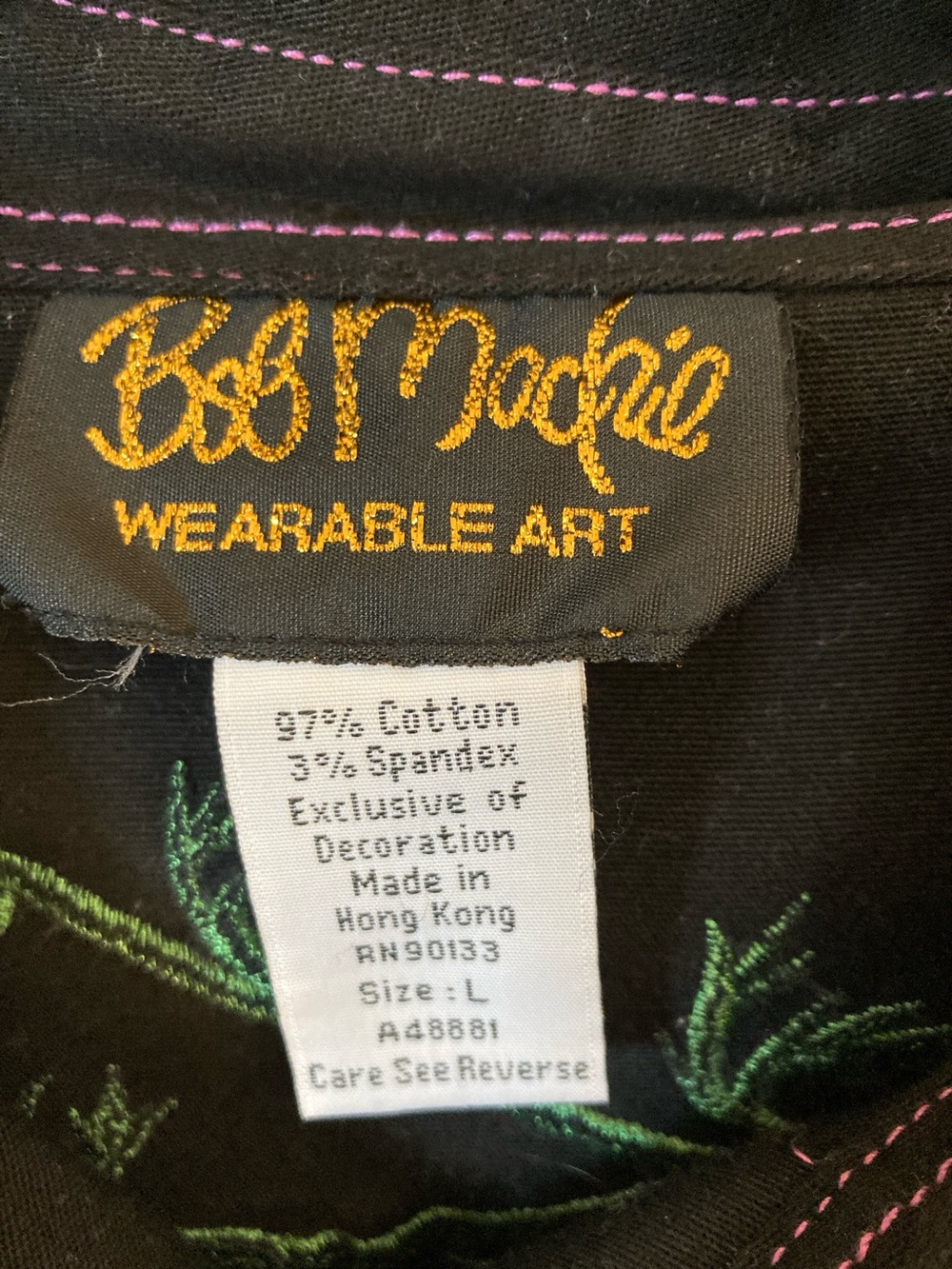 Bob Mackie Black Embroidered Floral Pantsuit with Pink & Green Accents - Picture 2 of 13